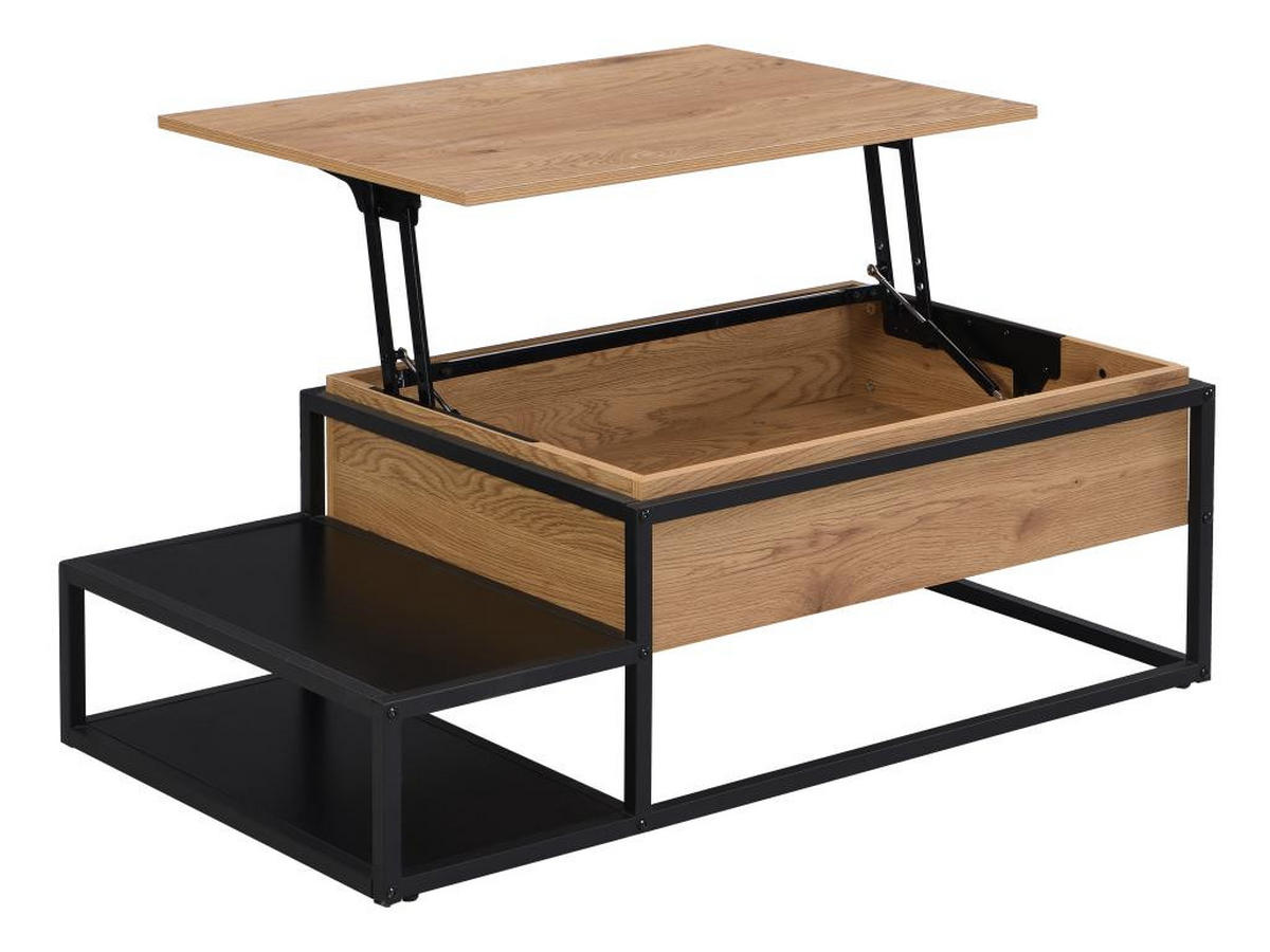 COUCHTISCH höhenverstellbar - MDF & Metall - Naturfarben & Schwarz - LUTESA - Hellbraun, Holz (110/60/38cm) - Vente-Unique