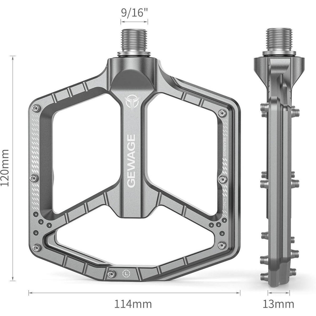 FAHRRADPEDALE CNC-Aluminium ultraflach mit 14 Anti-Rutsch-Pins - Grau, Metall (11/1.5/12cm)