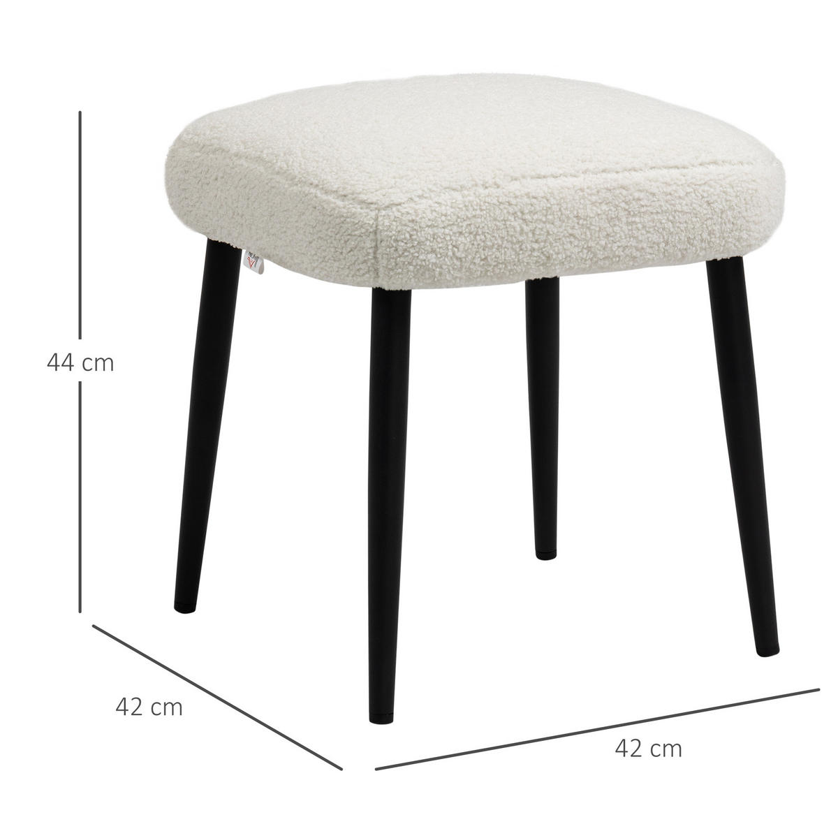 FUSSHOCKER Sitzhocker Quadratischer Schminkhocker mit Kaschmir-Optik, Stahlbeine - Creme, Kunststoff (42/44/42cm) - HOMCOM