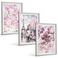 BILDER SET 3er Set - 40x60 cm Silberner Rahmen - Blumenlandschaft in Rosatönen - Silberfarben, Kunststoff (40/60cm) - TULUP