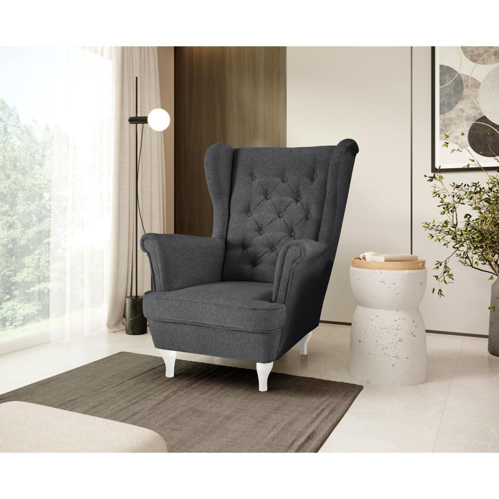 CHESTERFIELD-SESSEL Falco dunkelgrau mit Weiß Holzbeinen - Dunkelgrau/Weiß, Holz/Textil (82/102/92cm) - Beautysofa