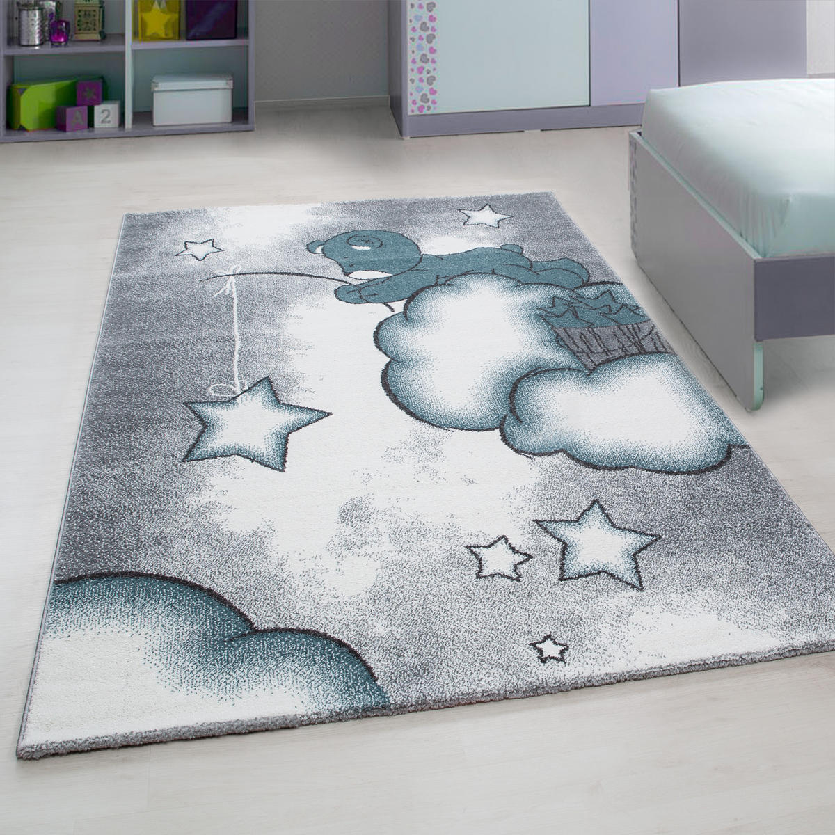 KINDERTEPPICH Bär Polypropylen gewebt saugroboter Kurzflor Kinderzimmer Blau Rechteckig 140x200 - Blau, Textil (140/200cm) - KADIMA DESIGN