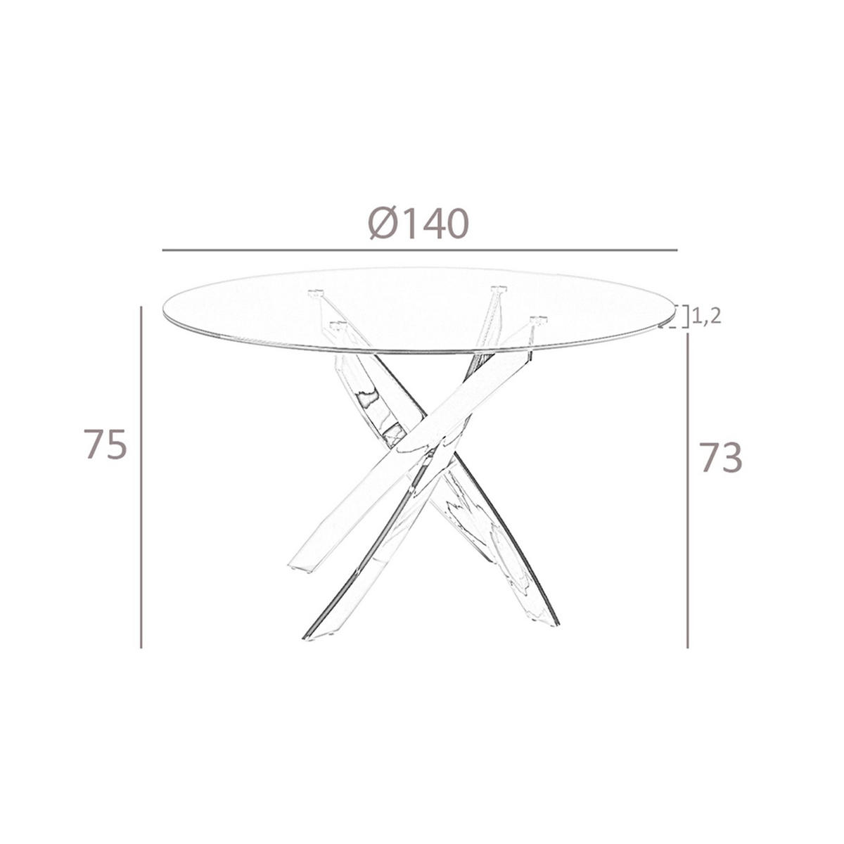 ESSTISCH Esstisch runde gehärtetes Glas aus verchromter Stahl Ø140/75 cm - Edelstahlfarben/Transparent, Metall (140/140/75cm) - ANGEL CERDA