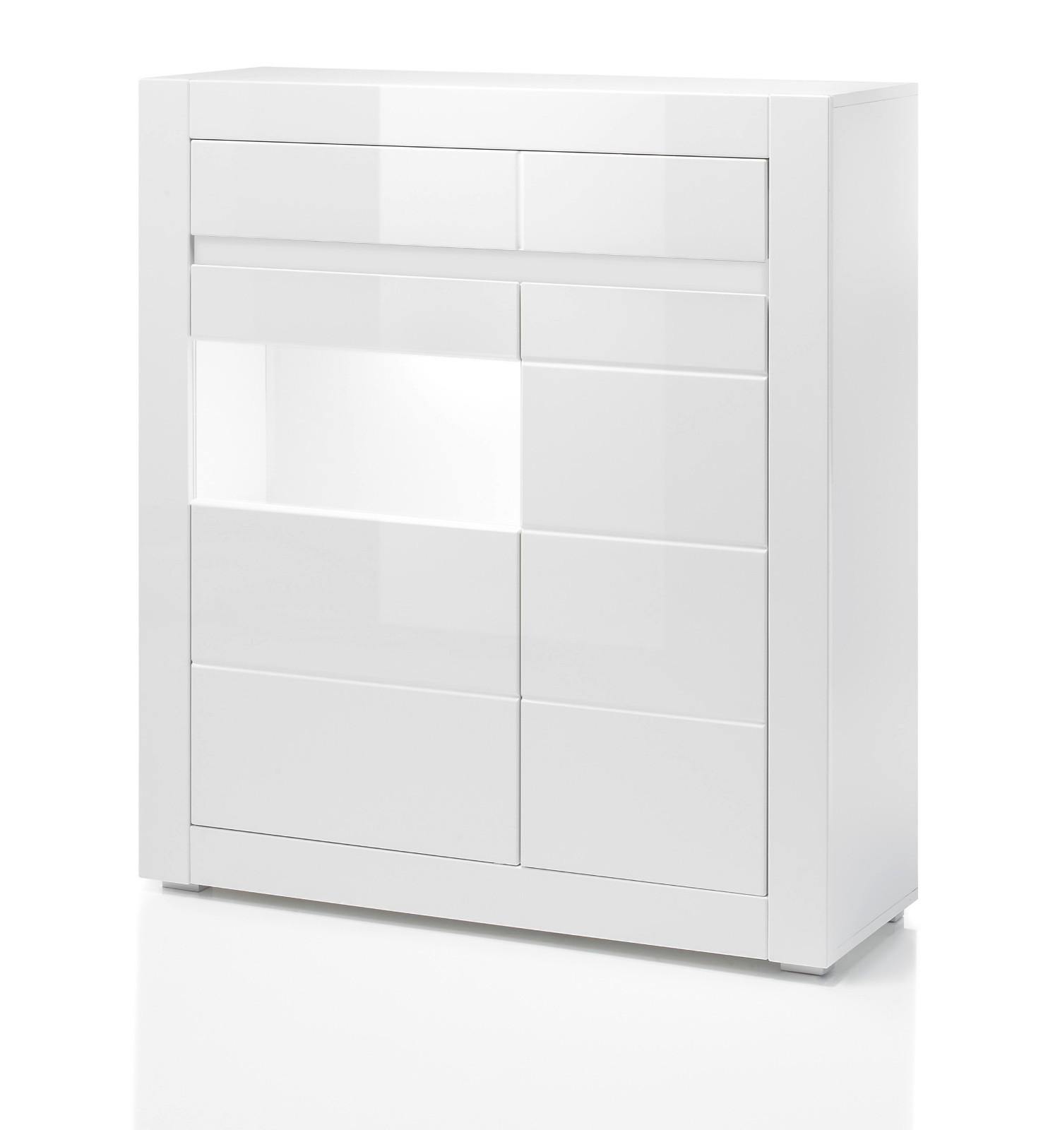 VITRINE Hochglanz weiß, mit weiß oder grau 100 cm, Kommode mit Soft-Close - Weiß Hochglanz/Weiß, Glas/Holzwerkstoff (100/112/35cm) - Furn.Design