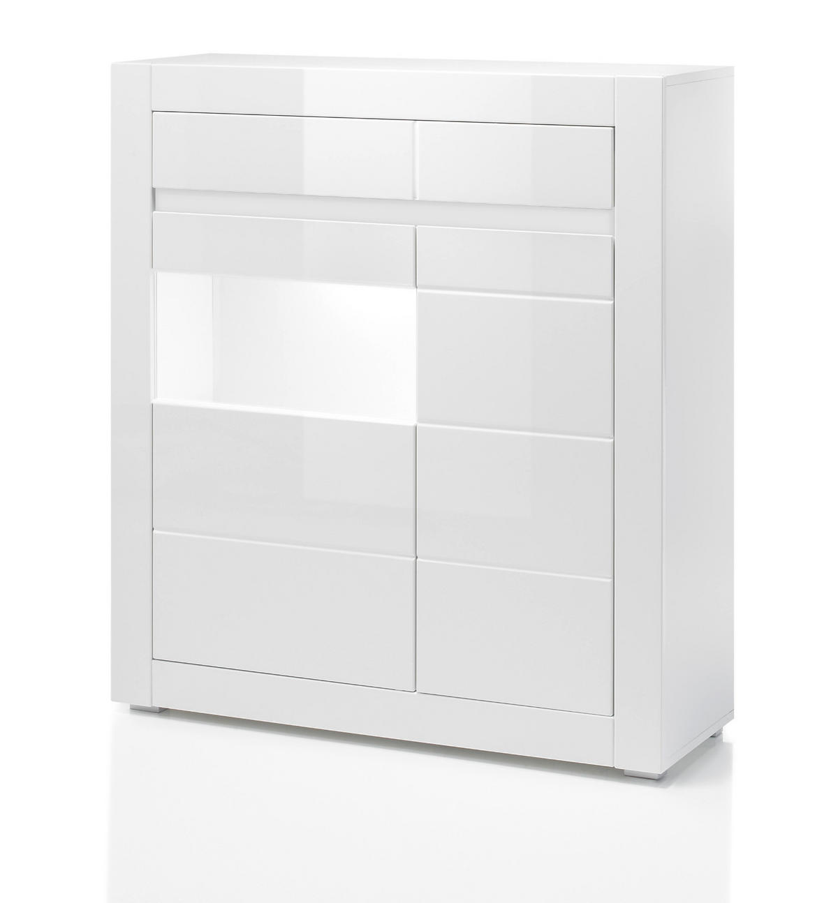 VITRINE Hochglanz weiß, mit weiß oder grau 100 cm, Kommode mit Soft-Close - Weiß Hochglanz/Weiß, Glas/Holzwerkstoff (100/112/35cm) - Furn.Design