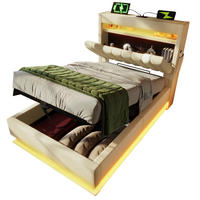 POLSTERBETT 90/200 cm Beige mit Stauraum, LED-Beleuchtung und Matratze - Beige, Textil (90/200cm) - Flora Grace