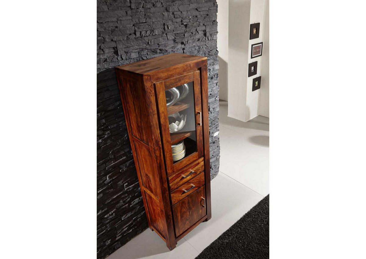 VITRINE Sheesham 60x40x180 braun lackiert METRO LIFE #106 - Braun, Holz (60/180/40cm) - Massivmoebel24