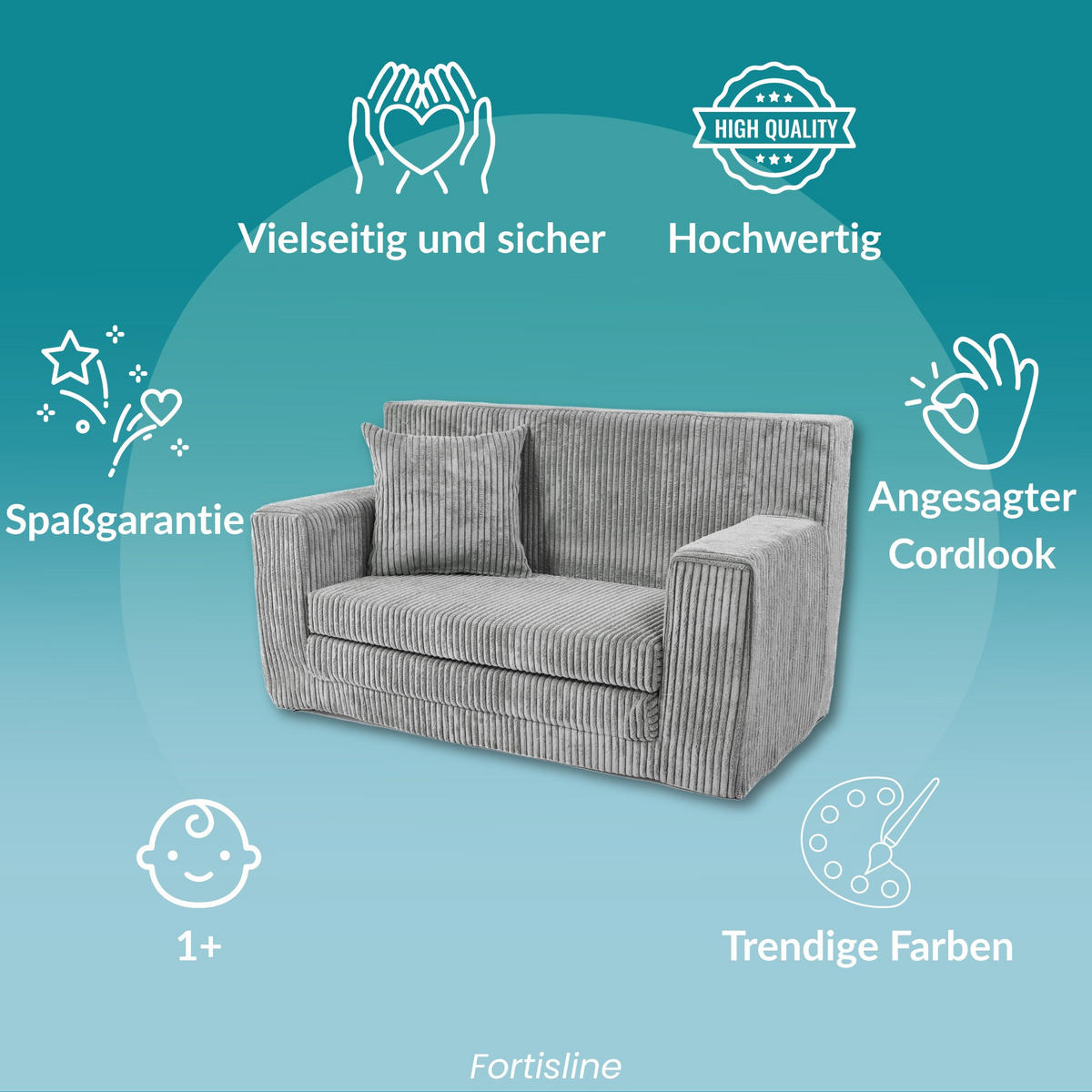 KINDERSOFA aus Kuschel-Cord in Braun - Braun, Textil (83/47/43cm) - Fortisline