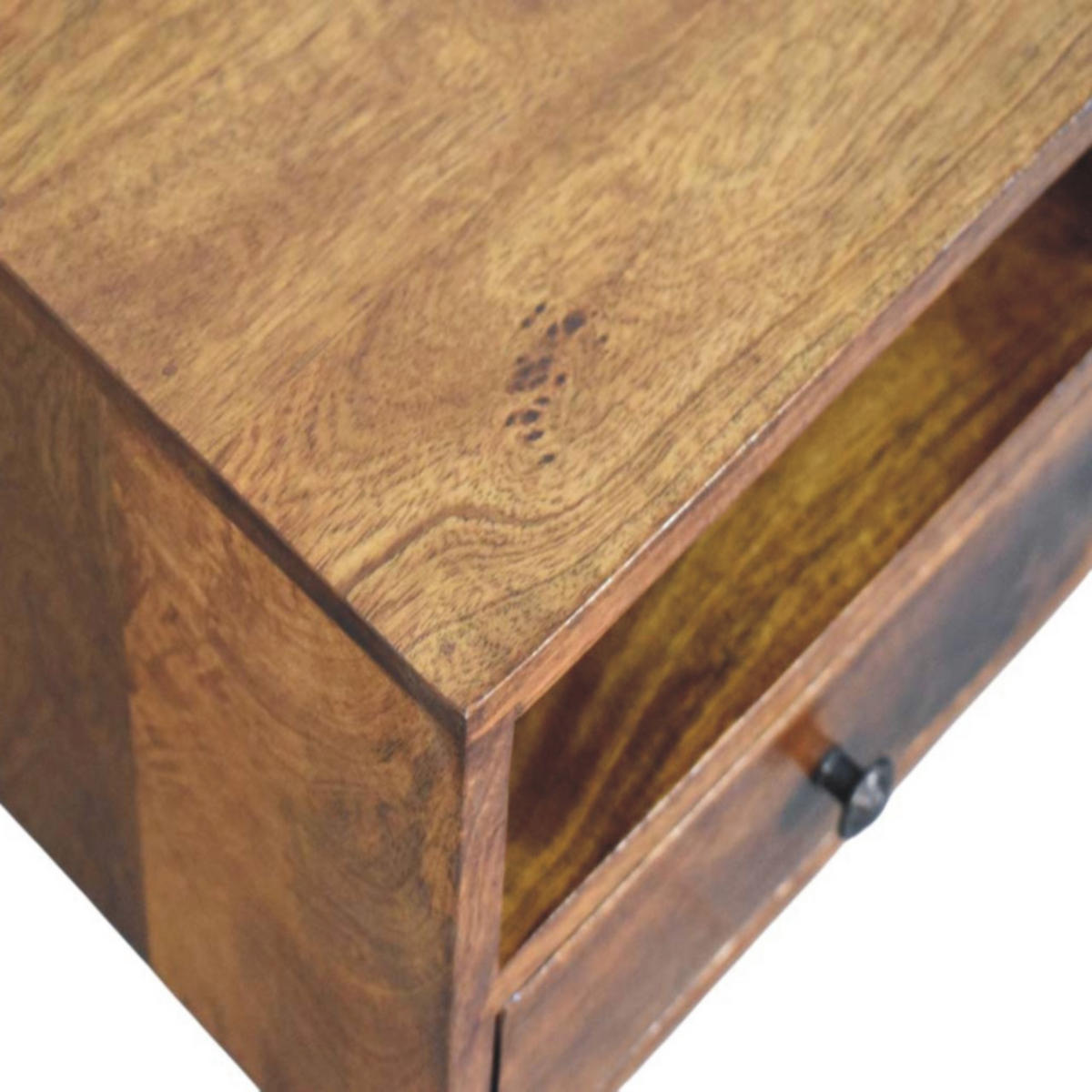 NACHTTISCH Massivholz Solis Chestnut Wand-Nachttisch, 1 Schublade, 1 offenes Fach, dunkelbraun - Messingfarben/Braun, Holz/Metall (30/24/25cm) - Artisan Furniture