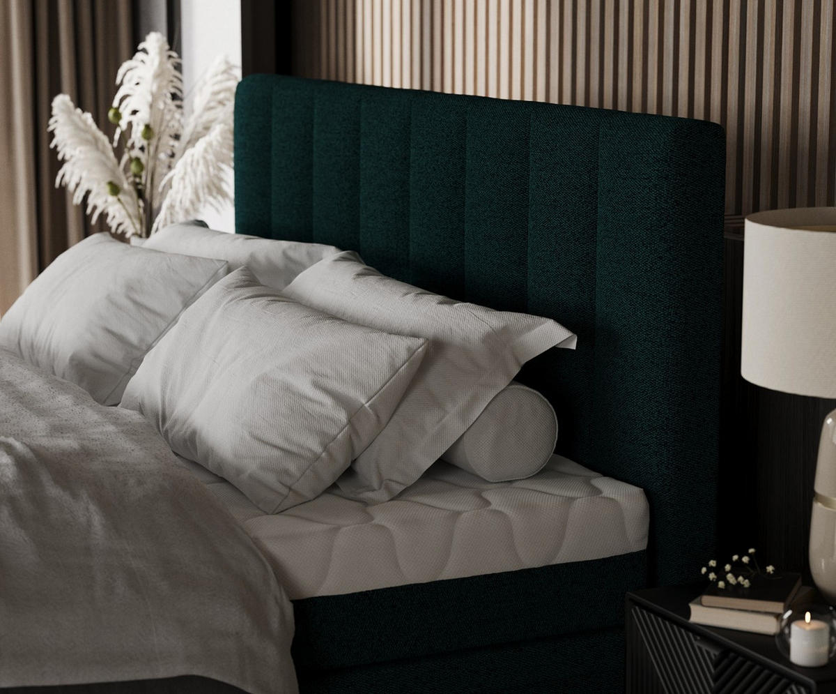 BOXBETT Lume 160/200 cm Grün im Riva Stoff - Schwarz/Grün, Holz/Holzwerkstoff (160/200cm) - AltaBeds