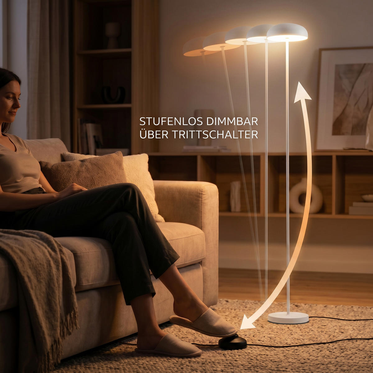 LED-DESIGN-STEHLEUCHTE stufenlos dimmbar Trittschalter 3000K 140cm hoch Metall Weiß - Weiß Hochglanz, Metall (15/15/137cm) - Elblight.de