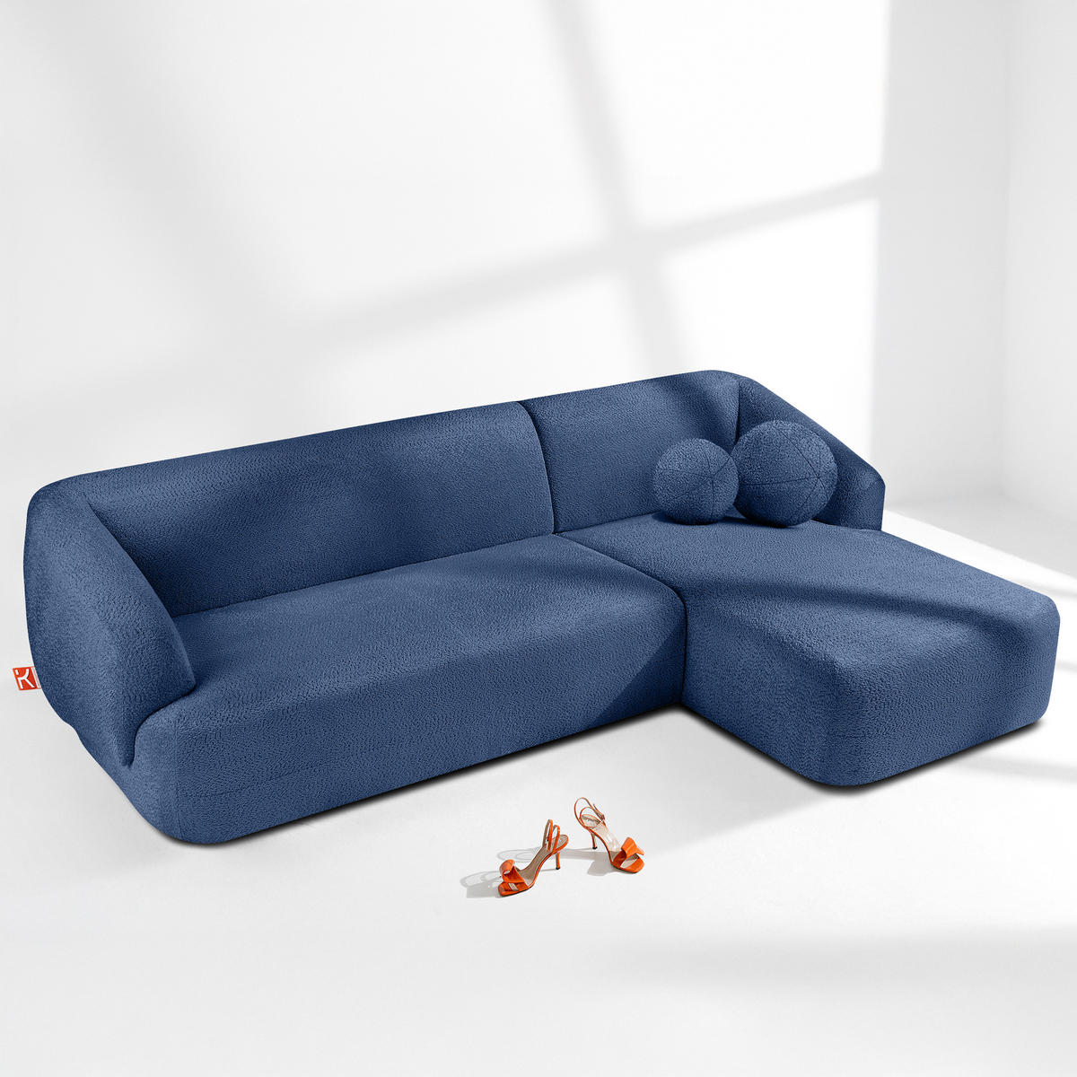 ECKSOFA RECHTS VIRA, Blau, Chenille - Blau/Schwarz, Holz/Holzwerkstoff (300/160cm) - KONSIMO®