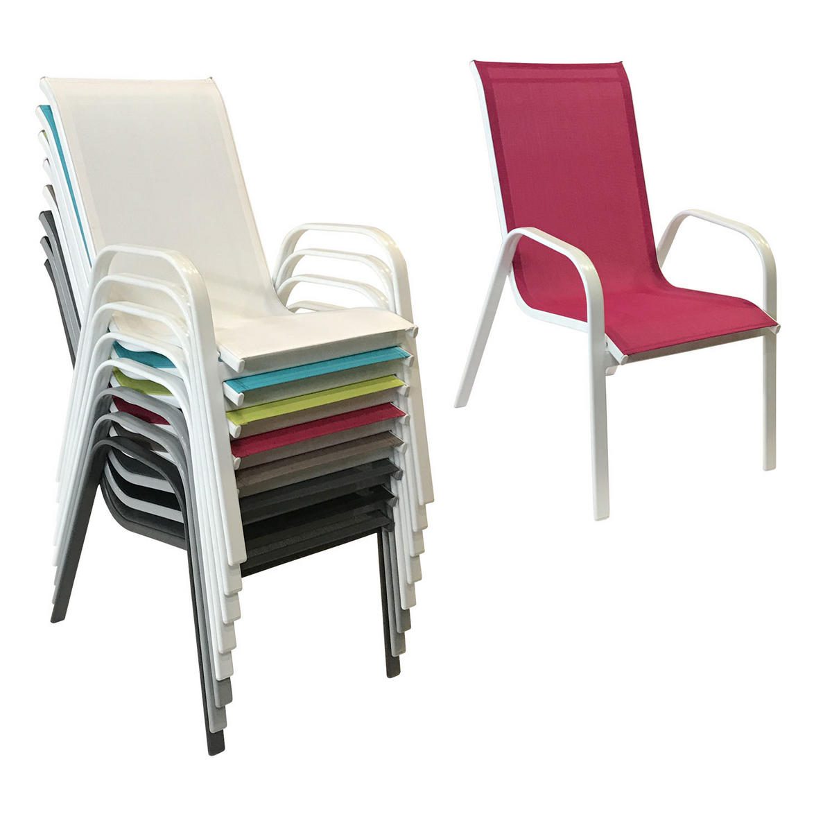GARTENSTÜHLE Marbella Rosa und weiß 6er-Set - Rosa, Kunststoff (56.5/92.5/76cm) - Happy Garden