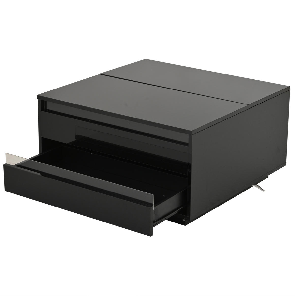COUCHTISCH 70/70/38 cm in Schwarz mit LED-Beleuchtung und Stauraum - Schwarz, Holzwerkstoff (70/70/38cm) - Flora Grace