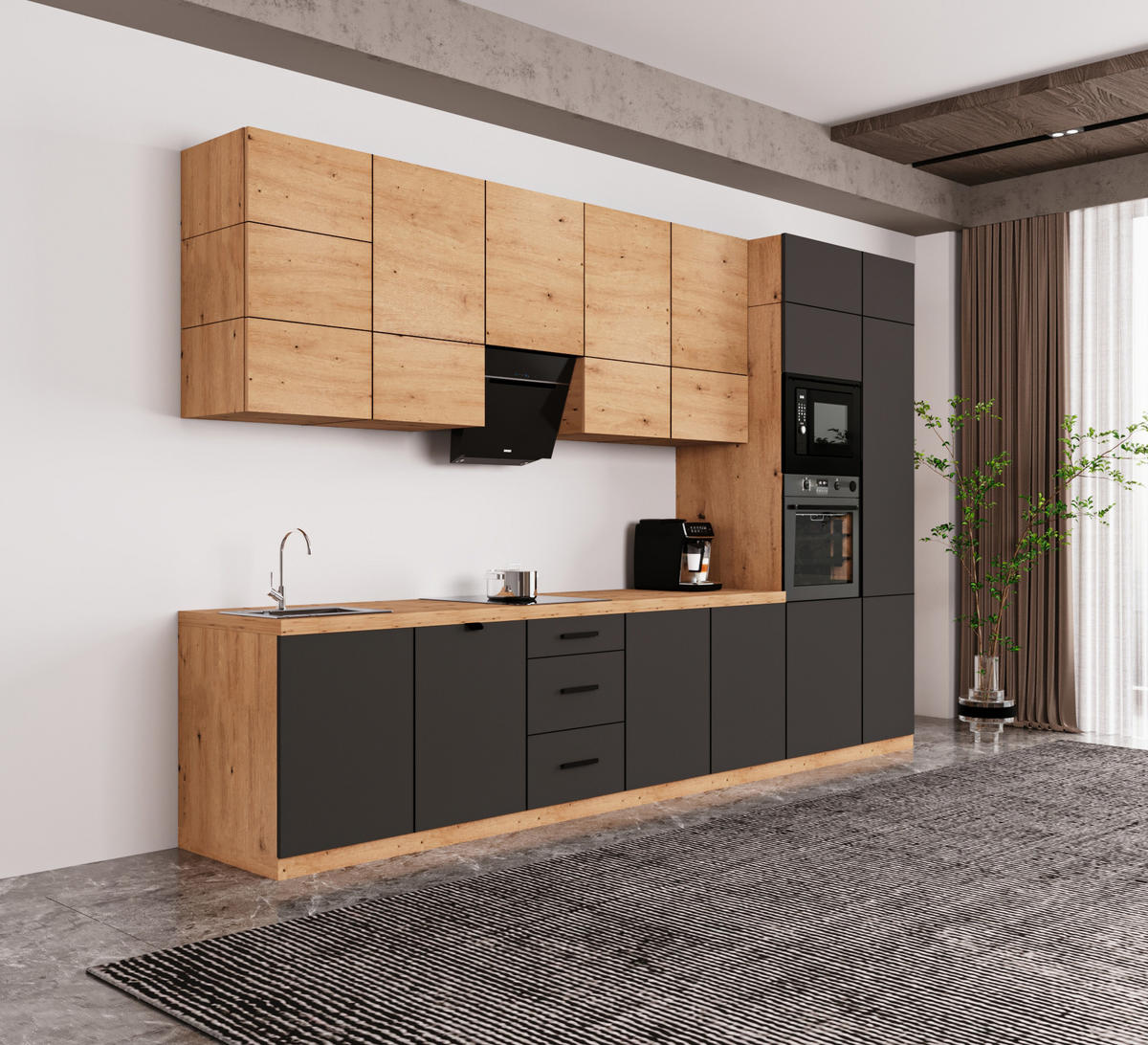 KÜCHENZEILE 400 cm - Langen KL21-M400 - in Grau / Artisan Eiche - Eiche Artisan/Grau, Holz (400/248/58cm)