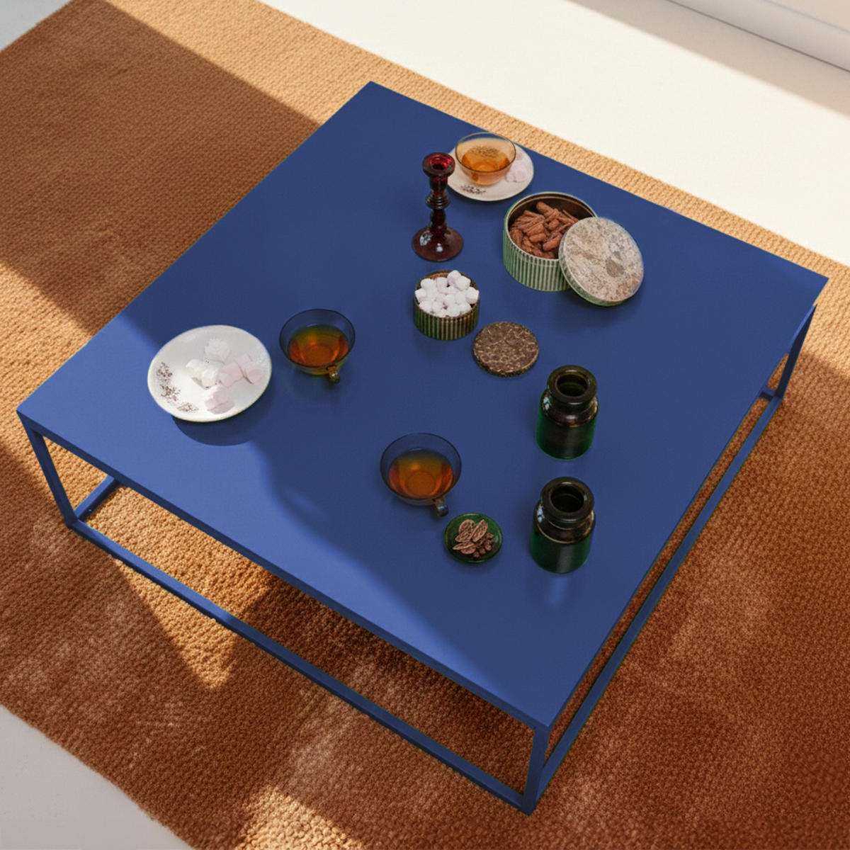 COUCHTISCH 120 cm, Dunkelblau - Blau, Metall (90/90/35cm) - Oviala