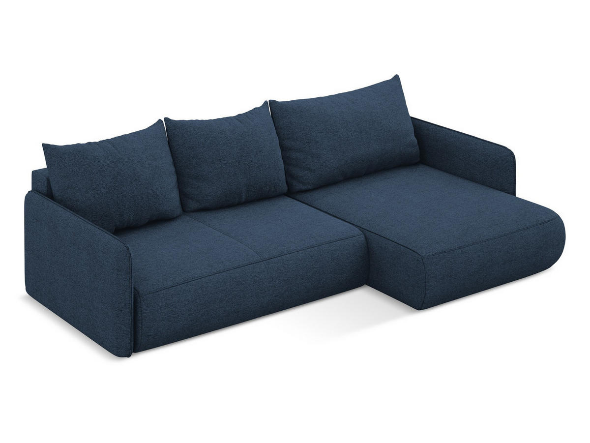 3-SITZER SOFA mit Schlaffunktion Chenille Stoff Blau - Blau/Schwarz, Textil/Metall (230/86/105cm) - Makamii