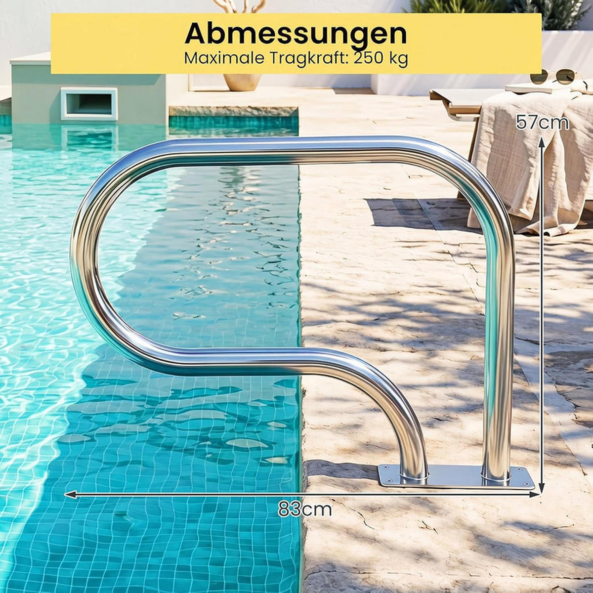 POOLHANDLAUF aus Edelstahl silber - Silberfarben, Metall (83/57/4.8cm) - COSTWAY
