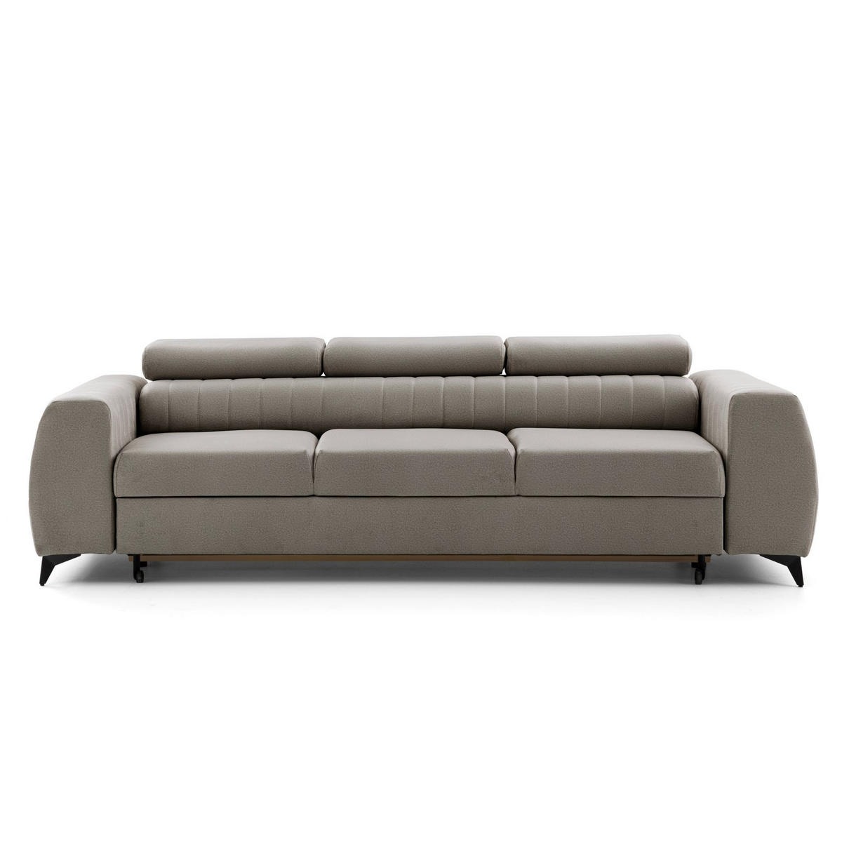 3-SITZER Sofa PIERO mit Schlaffunktion 125x195 Velours Beige - Beige/Schwarz, Holz/Textil (260/90/100cm) - Muffo
