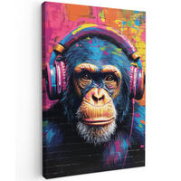 LEINWANDBILD Graffiti - Schimpanse - Straßenkunst - Kopfhörer - Affe 20x30 cm - Blau, Textil (20/30cm) - MuchoWow