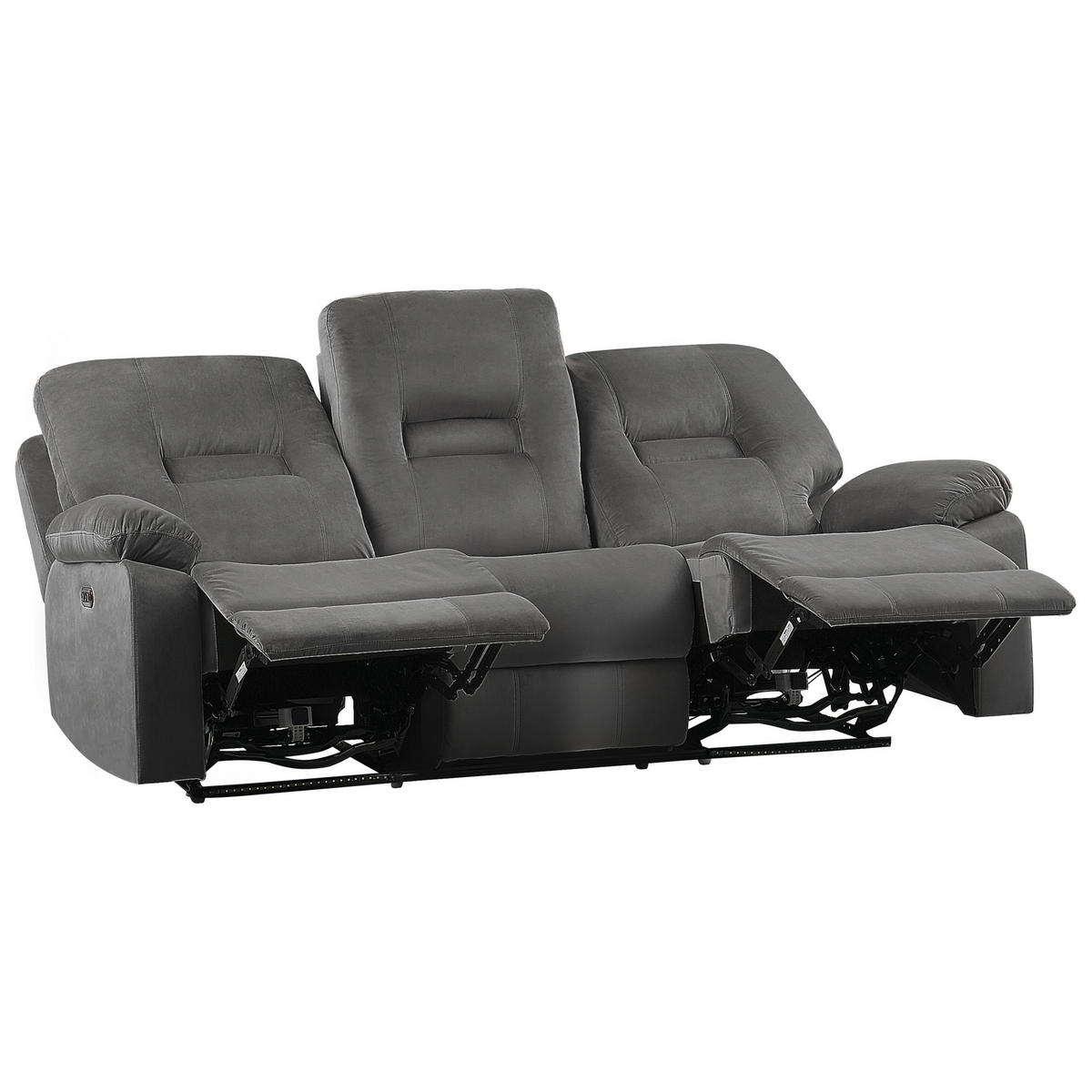 3-SITZER-SOFA mit LED-Beleuchtung Samtstoff Dunkelgrau Bergen - Dunkelgrau, Textil (204/101/73cm) - Beliani