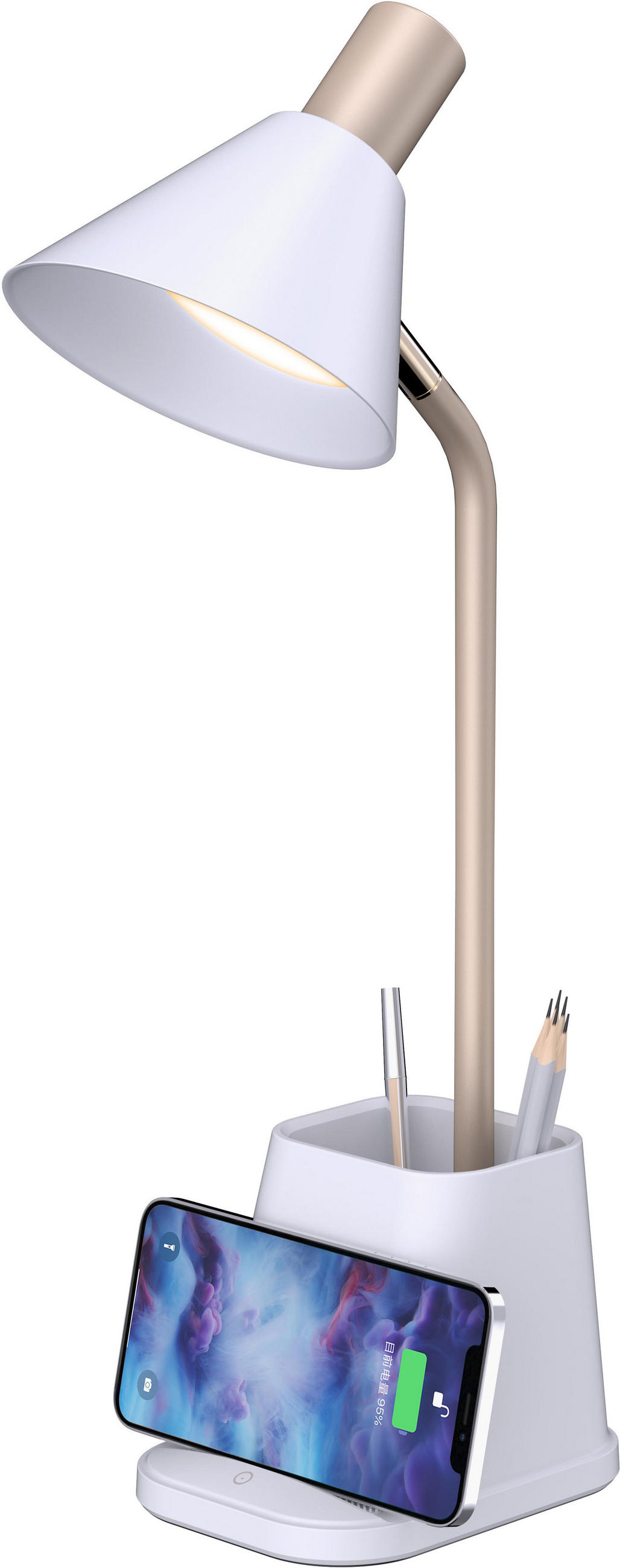 LED-SCHREIBTISCHLAMPE - dimmbar mit Wireless Charging und einstellbarer Farbtemperatur für modernes Arbeiten - Weiß, Kunststoff (17.7/10.2/40.4cm) - Northpoint