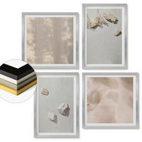 WANDBILDER 4er Set - 50x50 cm & 40x60 cm Silberner Rahmen - Boho-Stranddekorationen aus Steinen - Silberfarben, Kunststoff (50/50cm) - ArtPrintCave
