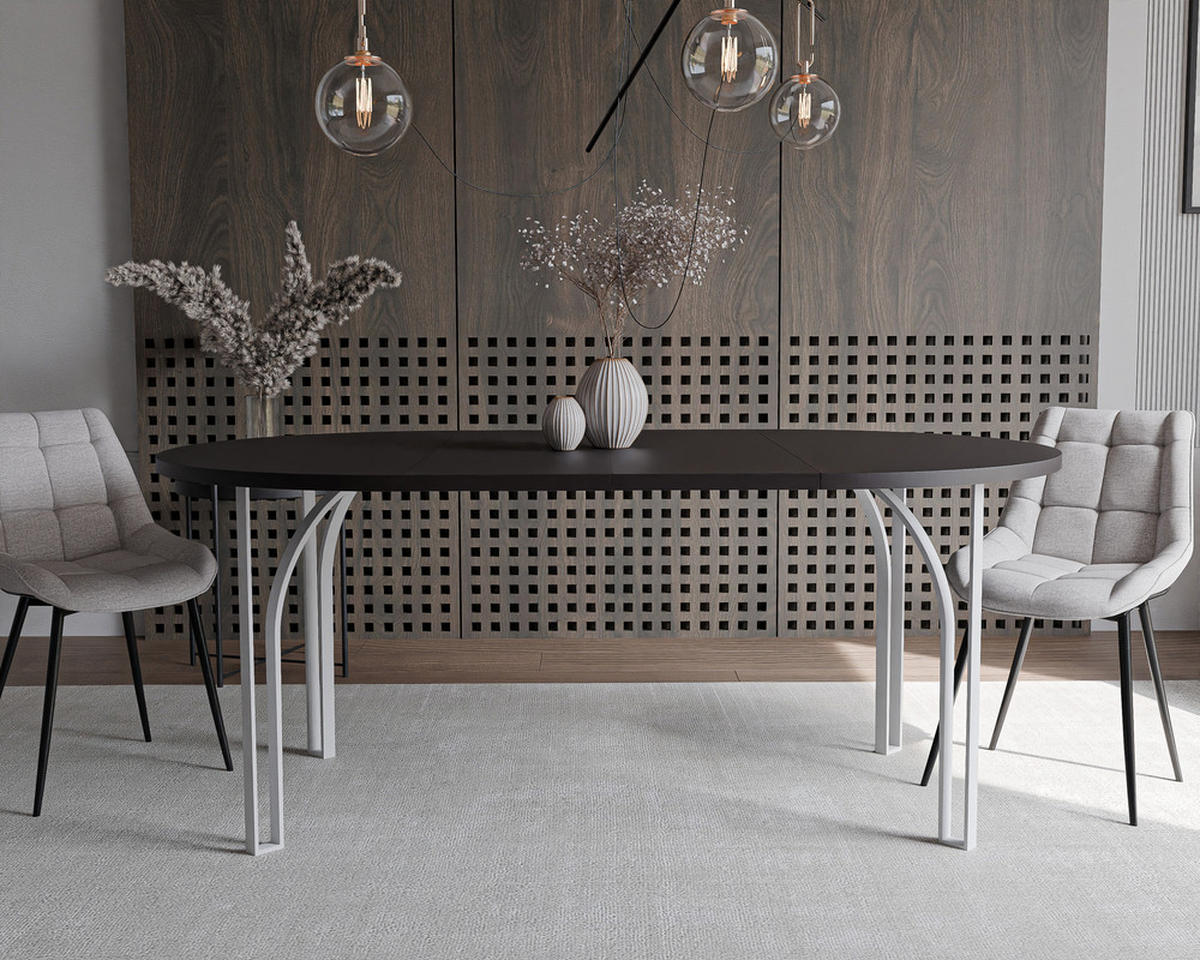 AUSZIEHTISCH ASTRO 100/76 cm, Weiß / Schwarz - Schwarz/Weiß, Holzwerkstoff/Metall (100/100/76cm) - Idohome
