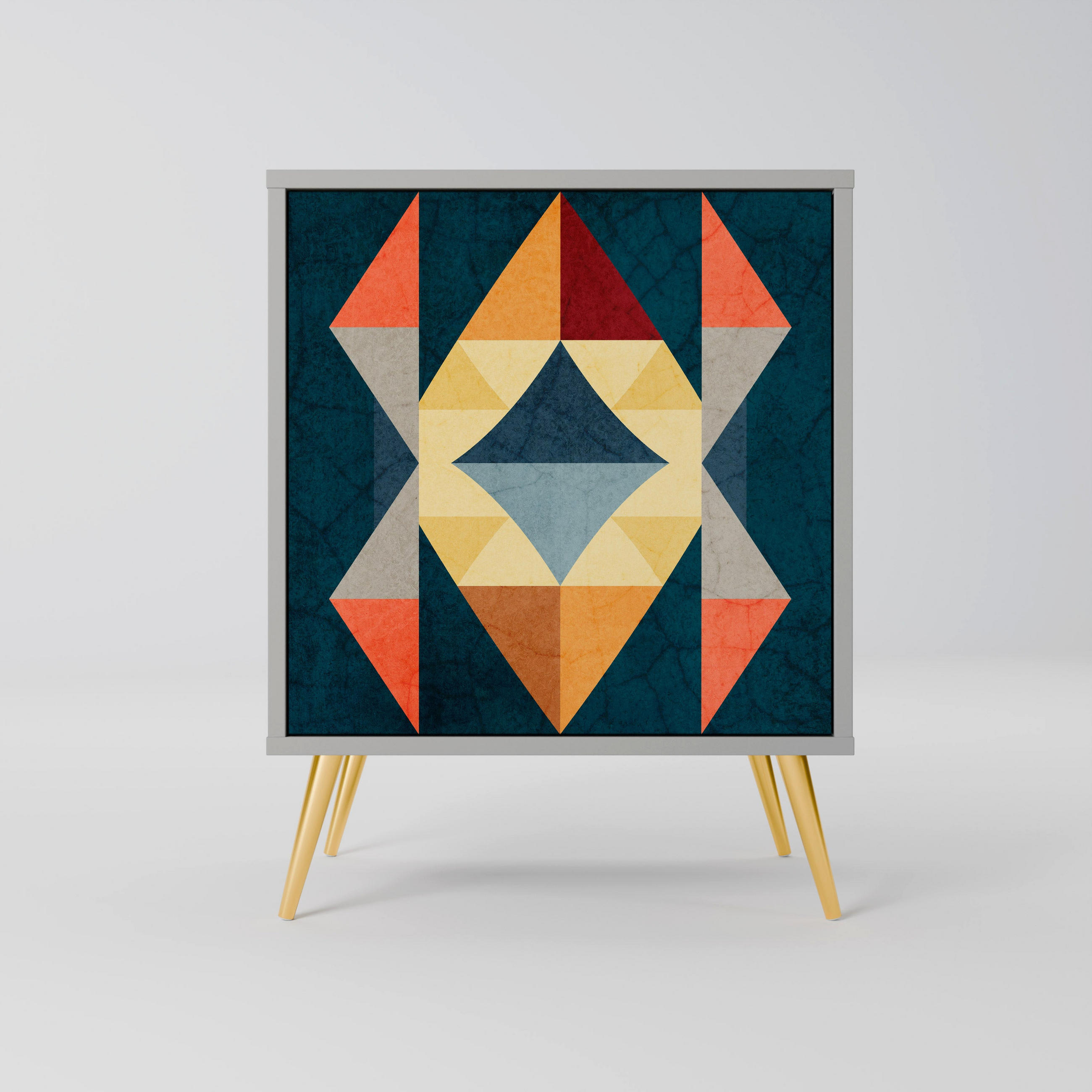 SIDEBOARD CRACKED ILLUSION, Grau, 57,5x42x75,5 cm, Goldfarbene Metallfüße - Goldfarben/Multicolor, Holzwerkstoff/Metall (57.5/75.5/42cm) - SpaceRebels