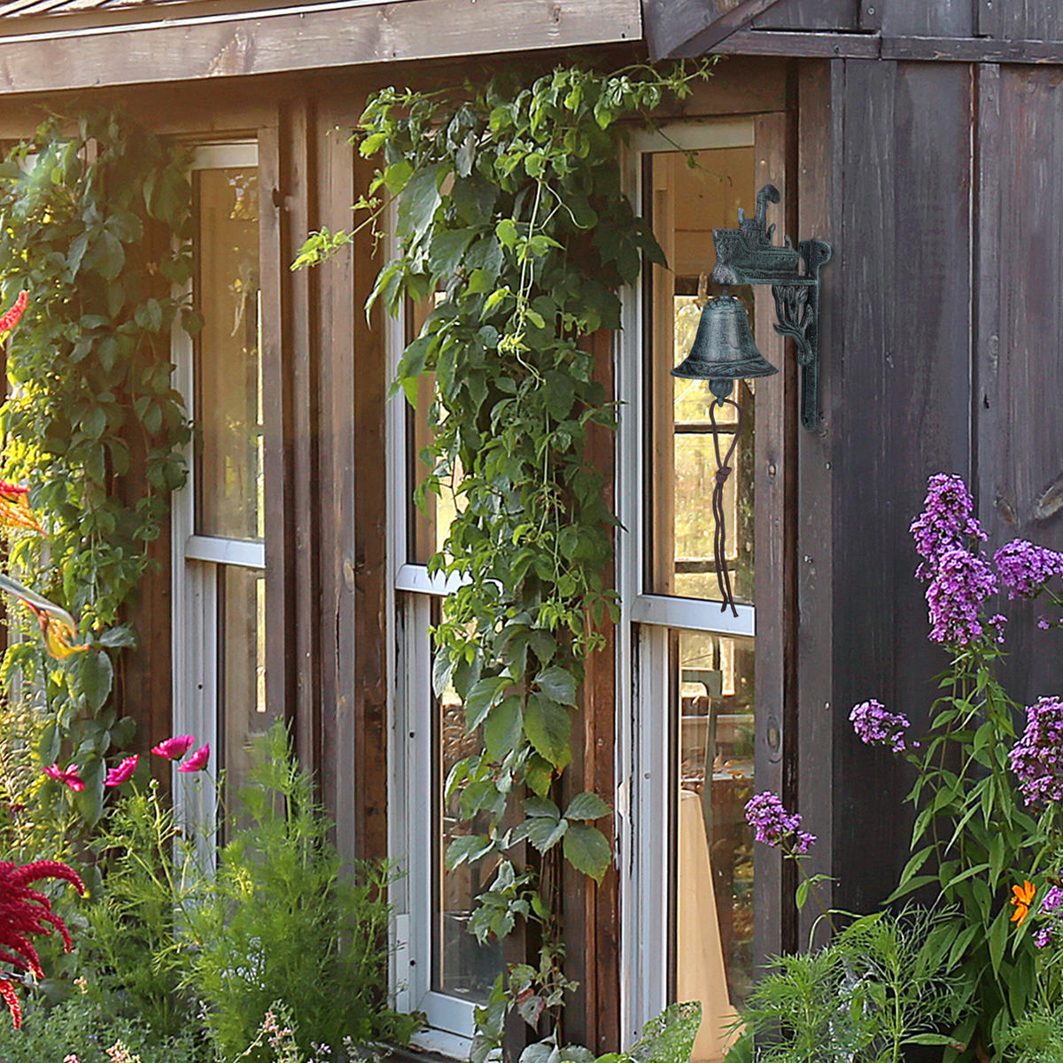 ZVONEK u dveří - tmavě zelená, kov (10/24/16cm) - Relaxdays