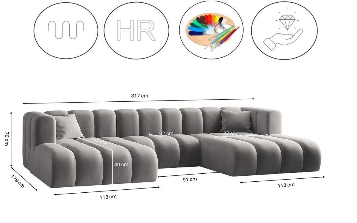 ECKSOFA U-from Grand modular Stoff Salvador Grau - Grau, Holz (317/179cm) - Kaiser Möbel