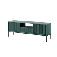 TV-SCHRANK Nova Grün, Schwarze Beine und Schwarze Griffe, zweitüriger TV-Tisch - Schwarz/Grün, Holzwerkstoff/Metall (154/56/39cm) - Bettso