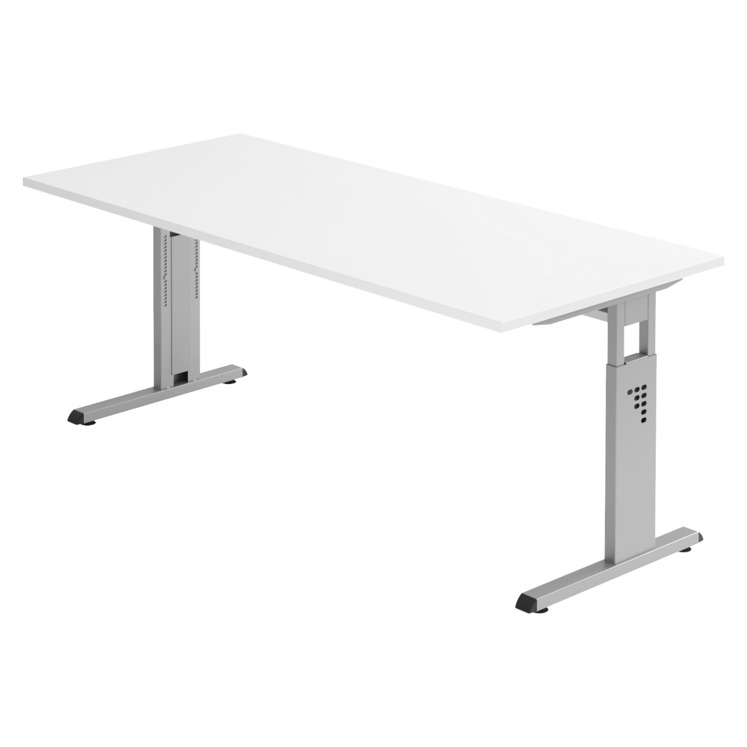 SCHREIBTISCH Serie-O 80/180/74 cm in Weiß/Silberfarben - Silberfarben/Weiß, Holzwerkstoff (80/180/74cm) - bümö