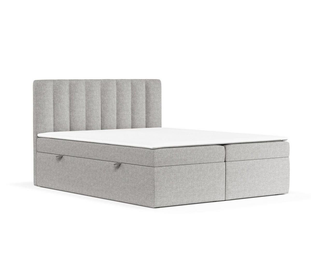 BOXBETT Novento Grau Beige 140/200 cm mit Matratze und Topper - Beige/Schwarz, Holz/Holzwerkstoff (140/200cm) - Maison de Reve