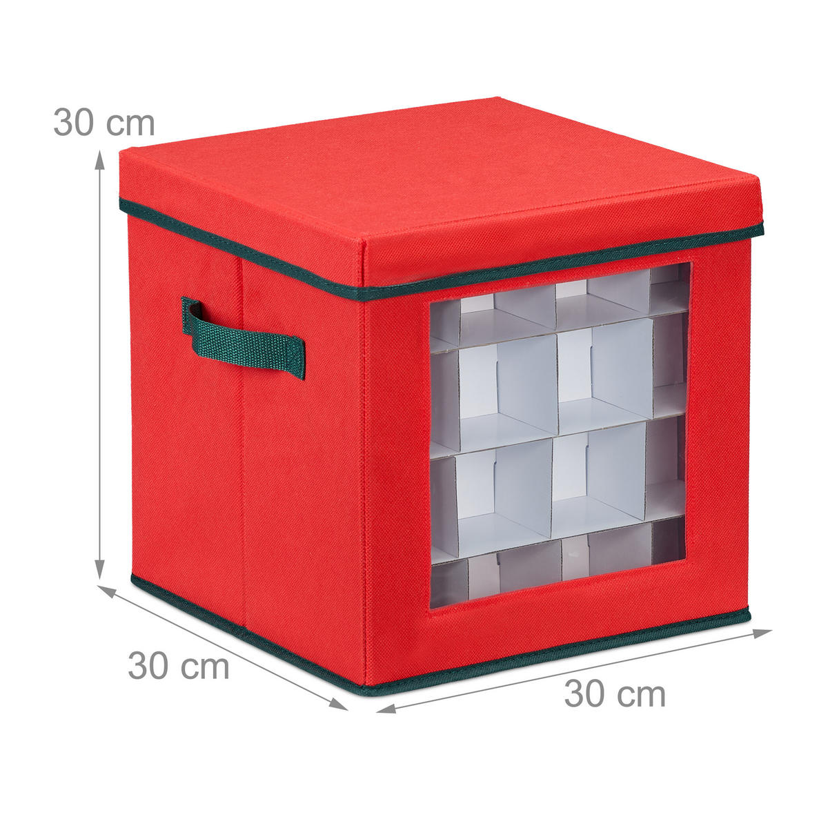 WEIHNACHTSKUGEL-AUFBEWAHRUNGSBOX - Rot, Wellpappe/Kunststoff (30/30/30cm) - Relaxdays