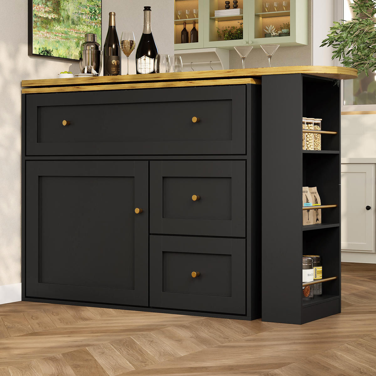 ESSZIMMERSCHRANK aus MDF & Metall 138-204x39x105 cm in Schwarz - Schwarz, Holzwerkstoff (204/105/39cm) - Modfu