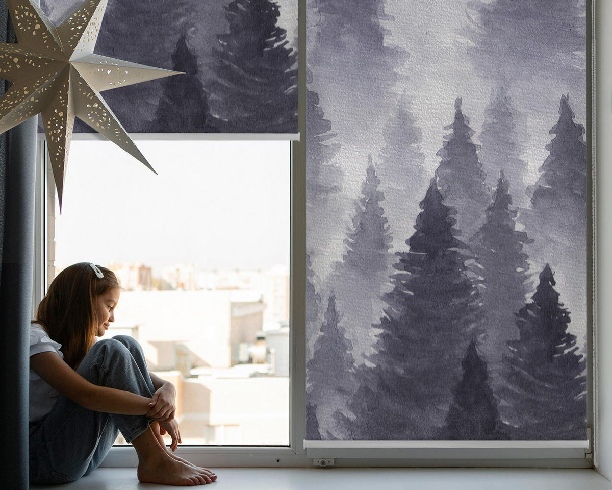VNÚTORNÁ roleta - okenná roleta - roleta - 110x140 cm - Hmlistý les - čierna, plast (110/140/0.5cm) - TULUP