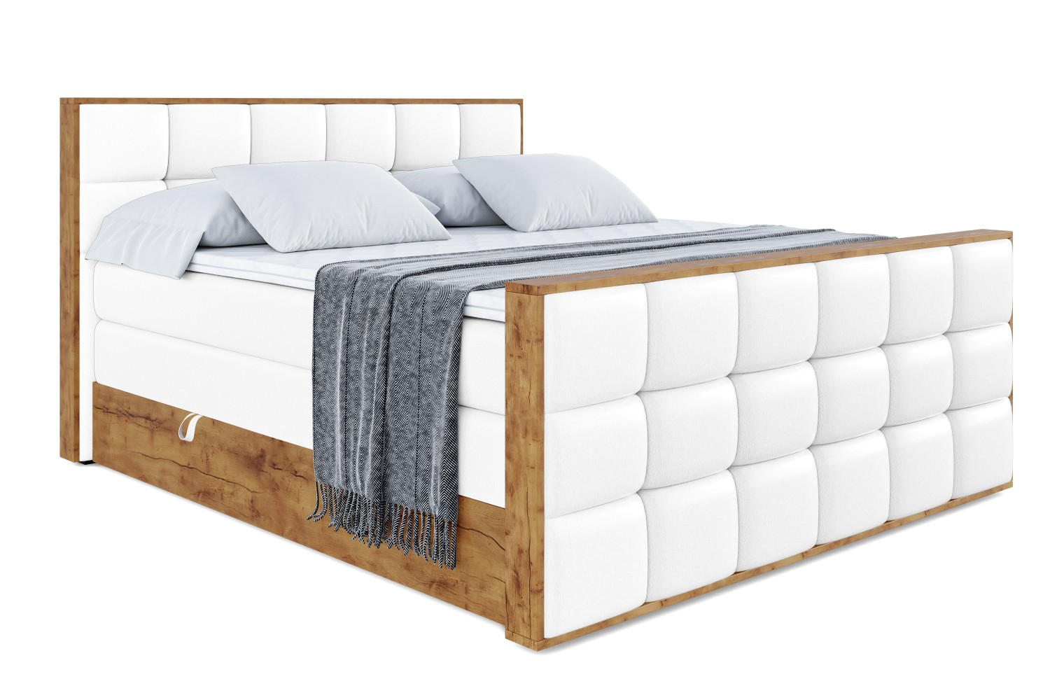BOXSPRINGBETT mit Matratze H3|H4 und Lattenrost - LOLLI2-Z KING-160x200 - Weiß Kunstleder - Weiß, Holzwerkstoff (160/200cm) - ALTDECOR