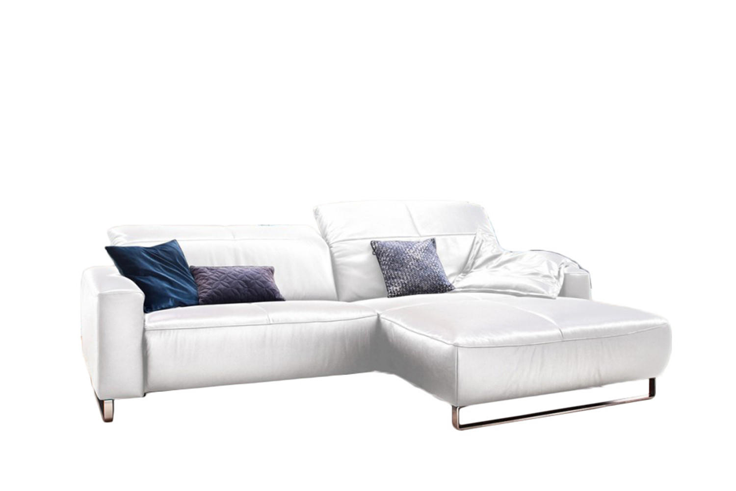 ECKSOFA YORK Weiß Leder - Silberfarben/Weiß, Leder (284/180cm) - KAWOLA