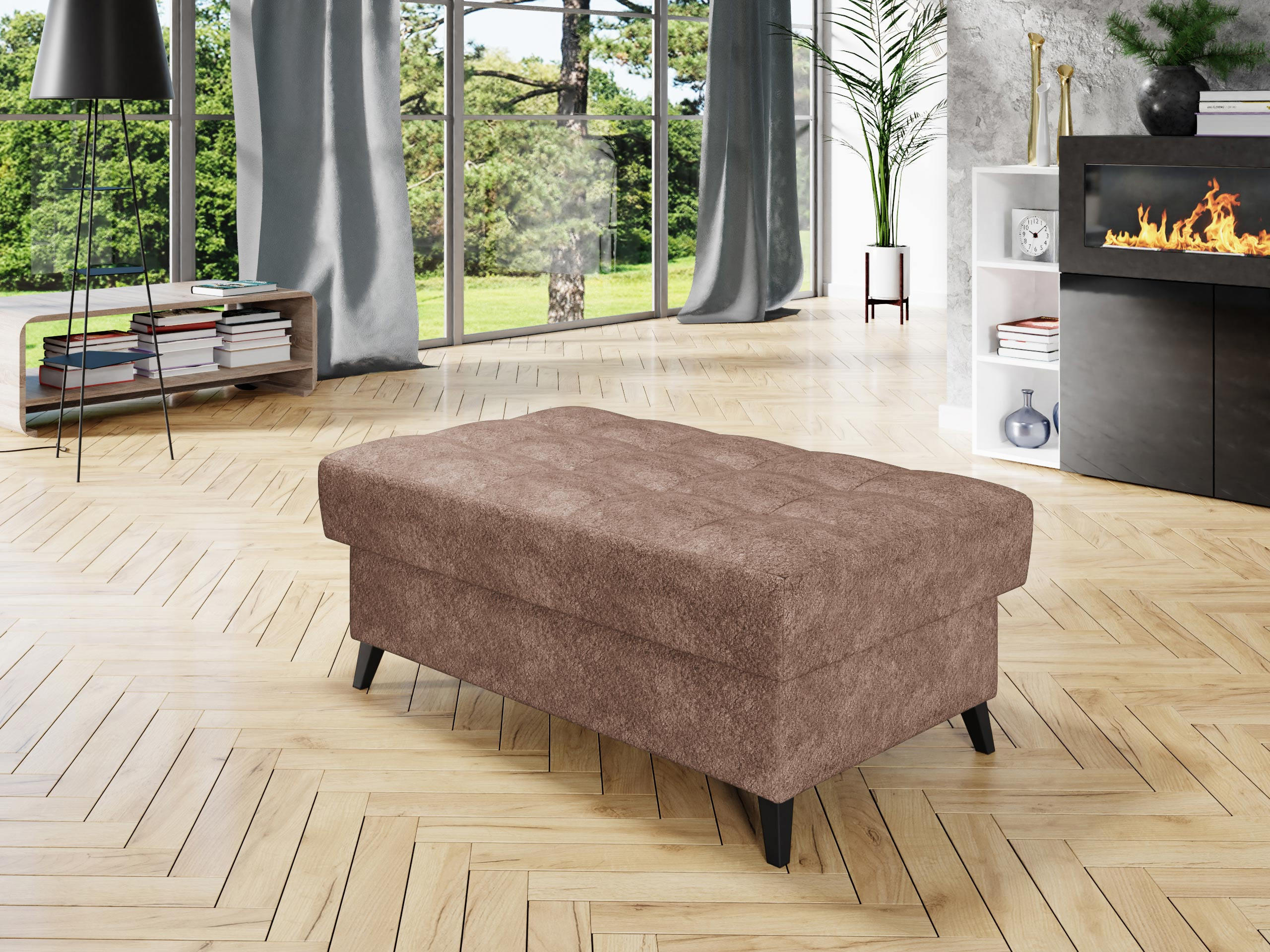 POLSTERHOCKER Nord - Hellbraun/Schwarz, Holz/Textil (106/44/67cm) - MIRJAN24