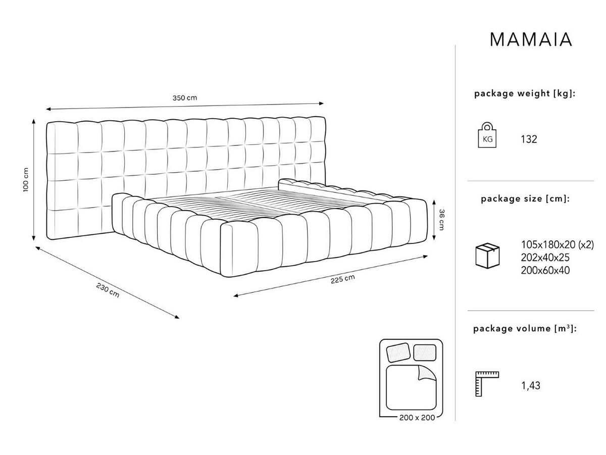 BETT mit Bettkasten und Doppelkopfteil Mamaia aus Samt leichtes beige 200x200cm - Beige, Textil (200/200cm) - Micadoni
