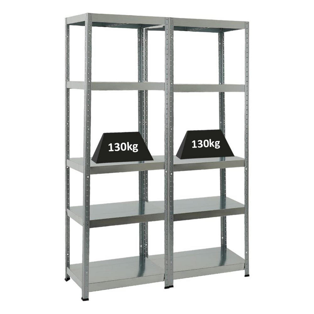 SCHWERLASTREGAL Steel Eagle 2er-Set mit 2x 180x60x40 cm Fachlast 130 kg Verzinkt - Silberfarben, Metall (120/180/40cm) - PROREGAL
