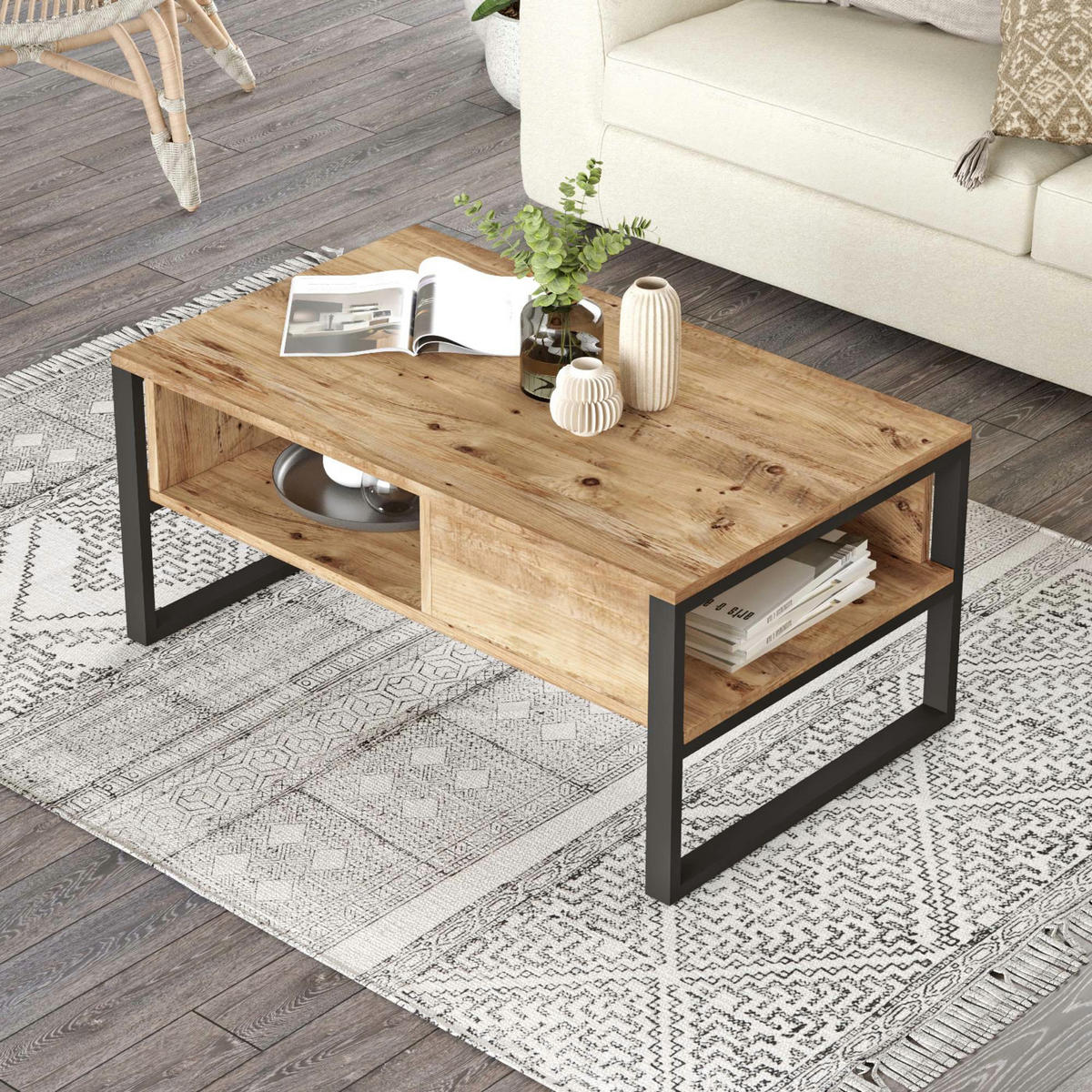 COUCHTISCH Laukaa 100/60/45 - Dunkelbraun, Holzwerkstoff (60/100/45cm) - [en.casa]