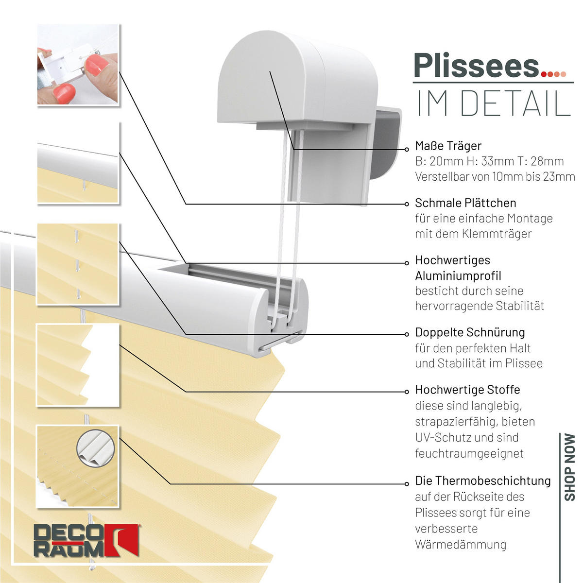 PLISSEE Thermo Basic 60 x 150cm Klemmfix ohne Bohren - Orange, Textil (60/150cm) - Deco-Raum