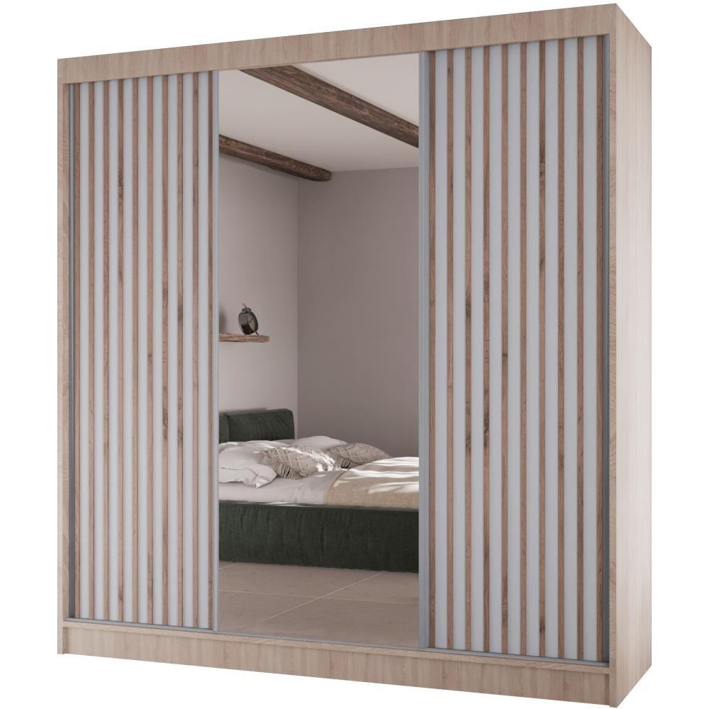 SCHWEBETÜRENSCHRANK Lico II 200/61/215 eiche sonoma+weiß - Weiß/Sonoma Eiche, Holzwerkstoff (200/215/61cm) - Beautysofa