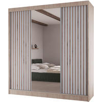 SCHWEBETÜRENSCHRANK Lico II 200/61/215 eiche sonoma+weiß - Weiß/Sonoma Eiche, Holzwerkstoff (200/215/61cm) - Beautysofa