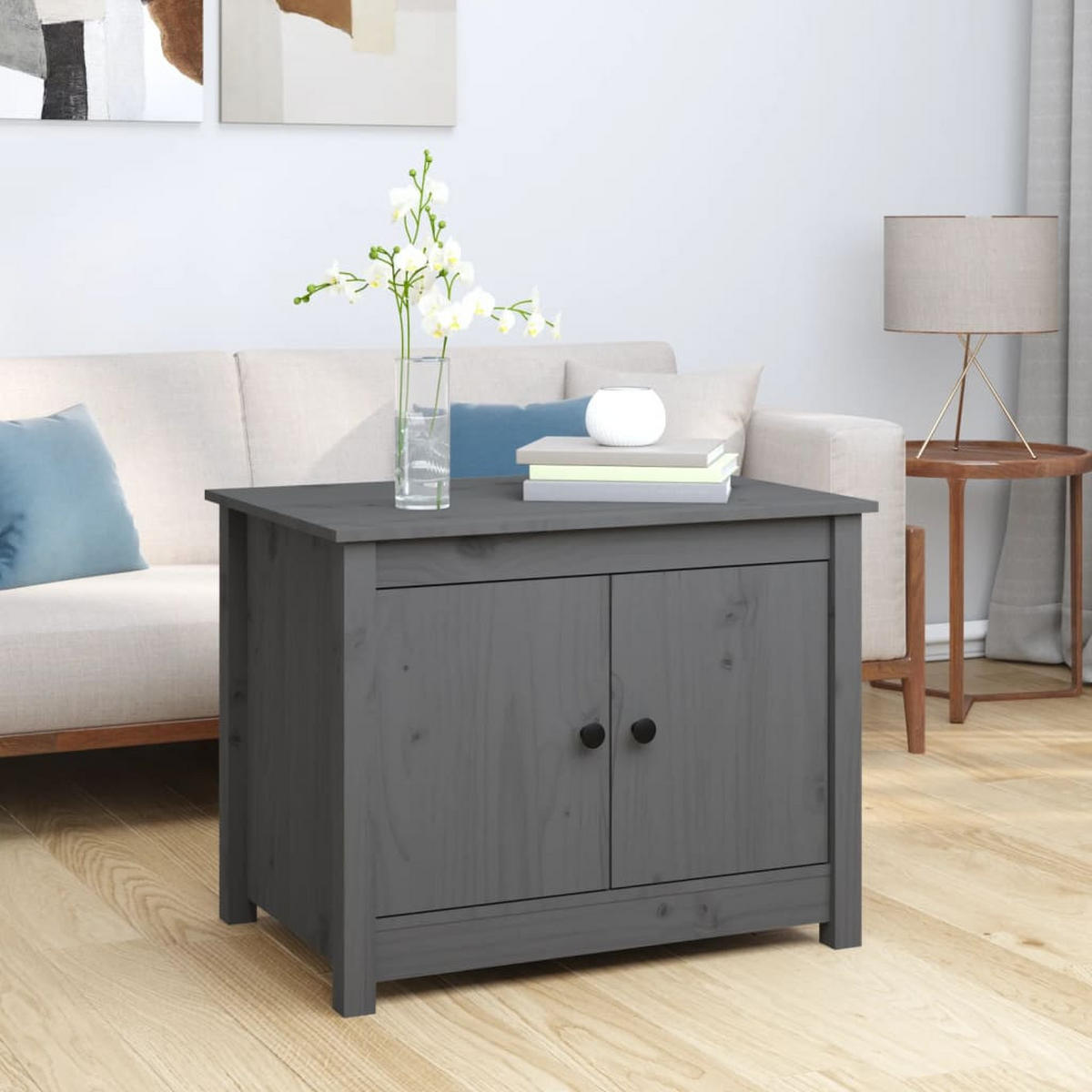 COUCHTISCH Grau 71x49x55 cm Massivholz Kiefer - Grau, Holz (71/49/55cm) - furnicato