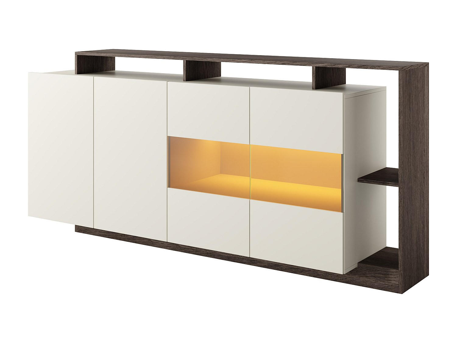SIDEBOARD mit 4 Türen & 4 Ablagefächern - Mit LED-Beleuchtung - Beige und Natur Dunkel - IDESIA - Naturfarben, Holz (200/92.8/43.6cm) - Vente-Unique