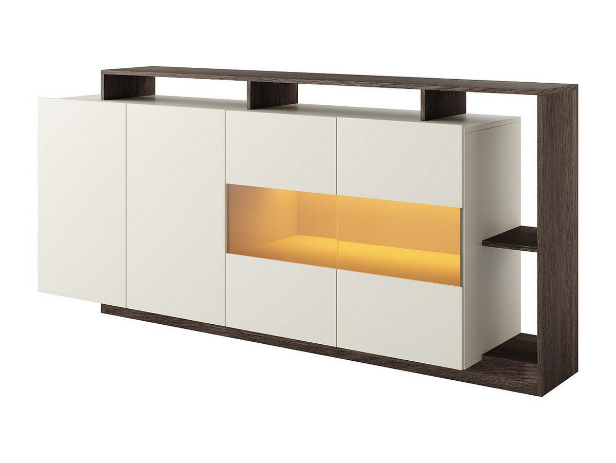 SIDEBOARD mit 4 Türen & 4 Ablagefächern - Mit LED-Beleuchtung - Beige und Natur Dunkel - IDESIA - Naturfarben, Holz (200/92.8/43.6cm) - Vente-Unique