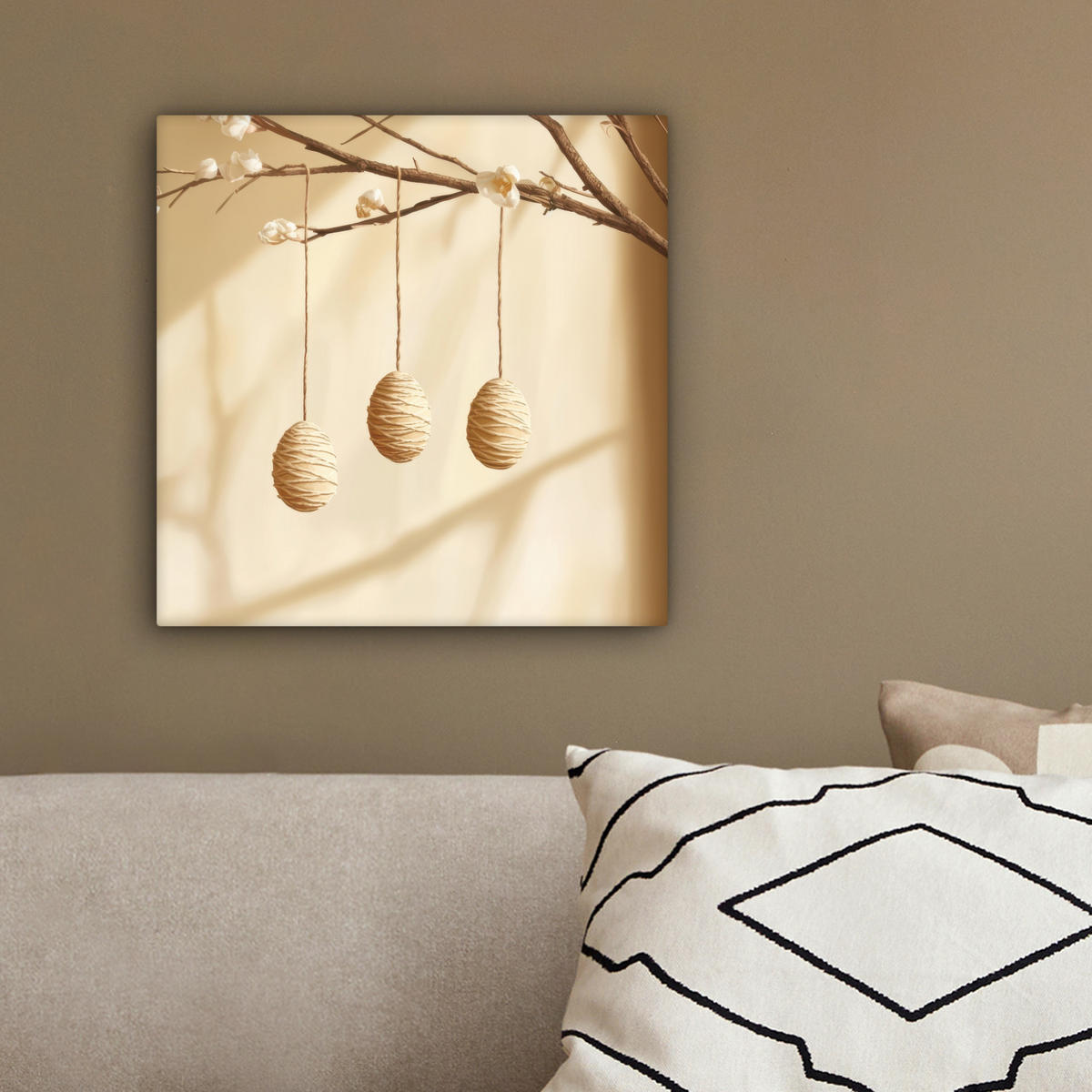 LEINWANDBILD Beige - Osterkuchen - Eier Deko Wohnzimmer 20x20 cm - Beige, Textil (20/20cm) - MuchoWow